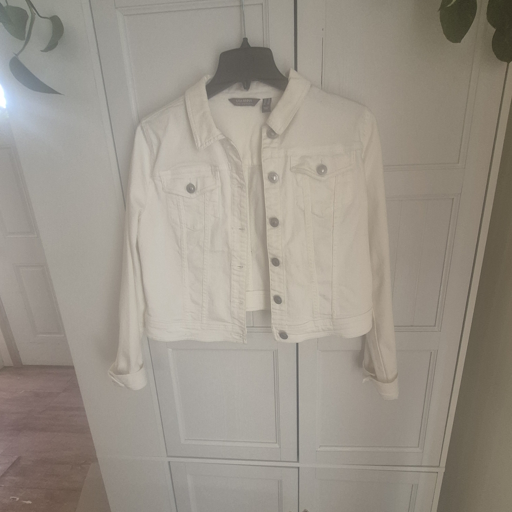 Lisa Rinna Collection White Cropped Denim Jacket